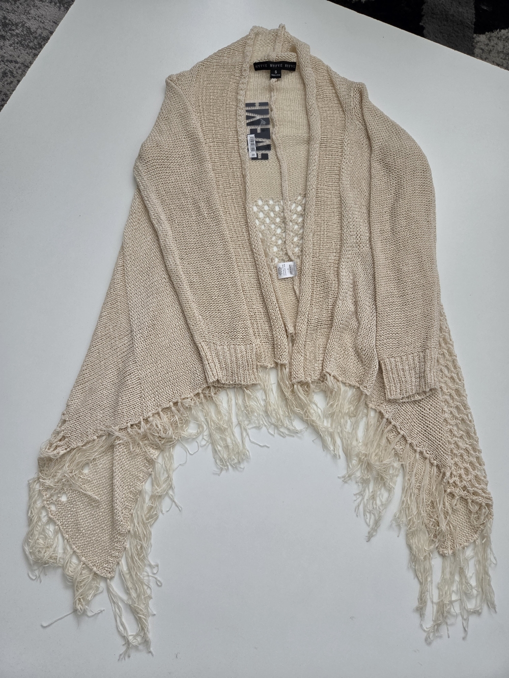 NWT Hyfve Beige Open Front Fringe Cardigan Sweater - Size Small